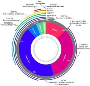 By Woudloper Derivative work: Hardwigg (File:Geologic_clock.jpg) [Public domain], via Wikimedia Commons