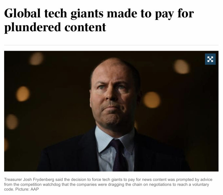 Globalist Australian Government makes Globalist Social Media pay ransom to Globalist Fake News Media