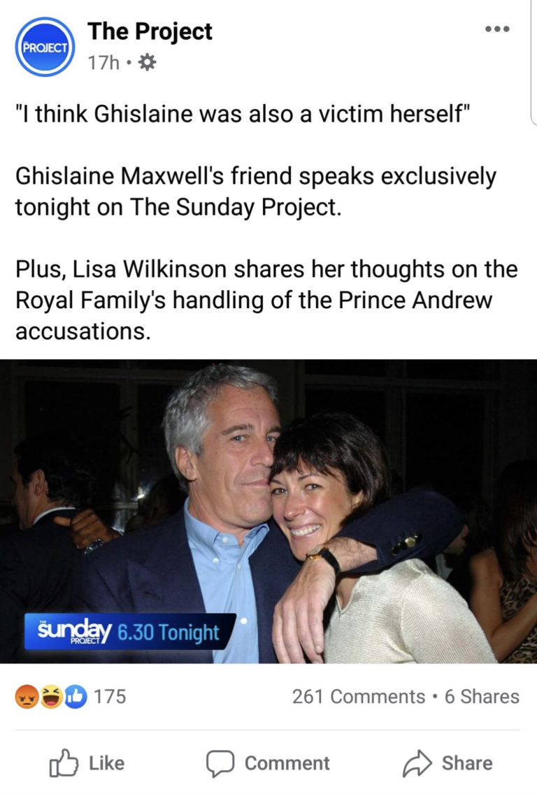 The Project reaches new low: Interviewee claims Ghislaine Maxwell “was victim too”