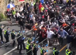 Richmond Protest: Police knock over old lady, masses break police lines