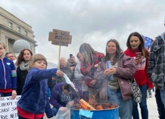 Kids Do Public Mask Burning: Covid Alarmists Lose Their Minds