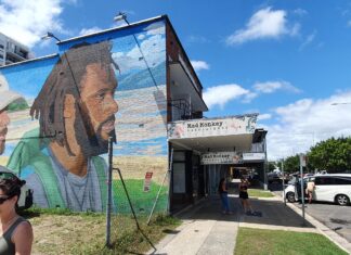 Mural of African painted on Mad Monkey hostel in Cairns