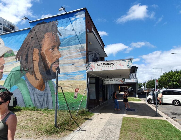 Mural of African painted on Mad Monkey hostel in Cairns